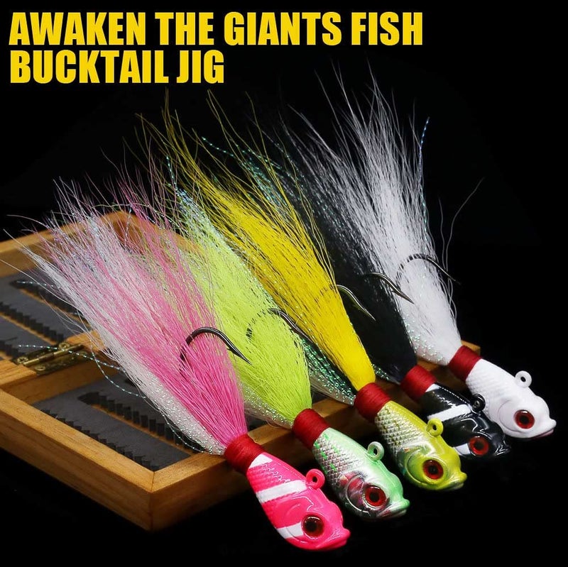 XFISHMAN Bucktail Jigs Saltwater Hair Jigs Head - Fishing Lures Assorted Kit (5 Pack) - Image 2